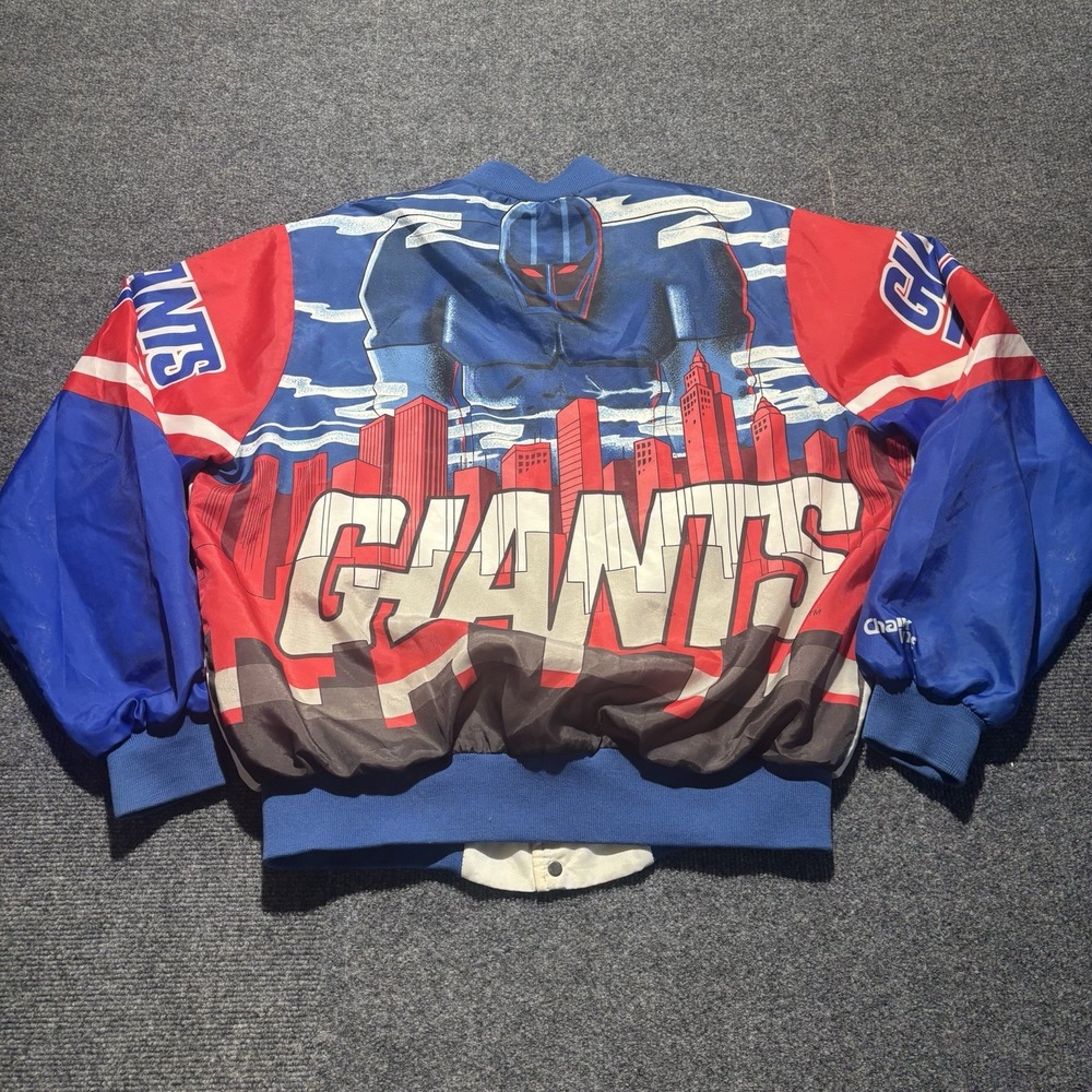 Vintage New York Giants Chalk Line Fanimation Satin Jacket Size Large 90s NFL